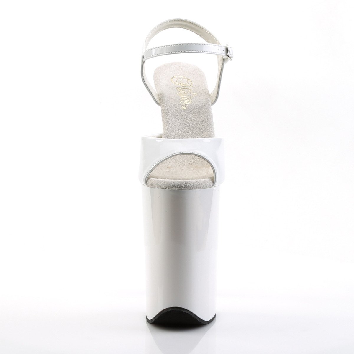 Pleaser Infinity-909 W/M - Lesklé biele sandále na vysokej platforme