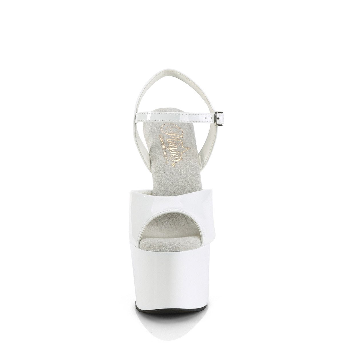 Pleaser Passion-709 W/M - Lesklé biele sandále na vysokej platforme