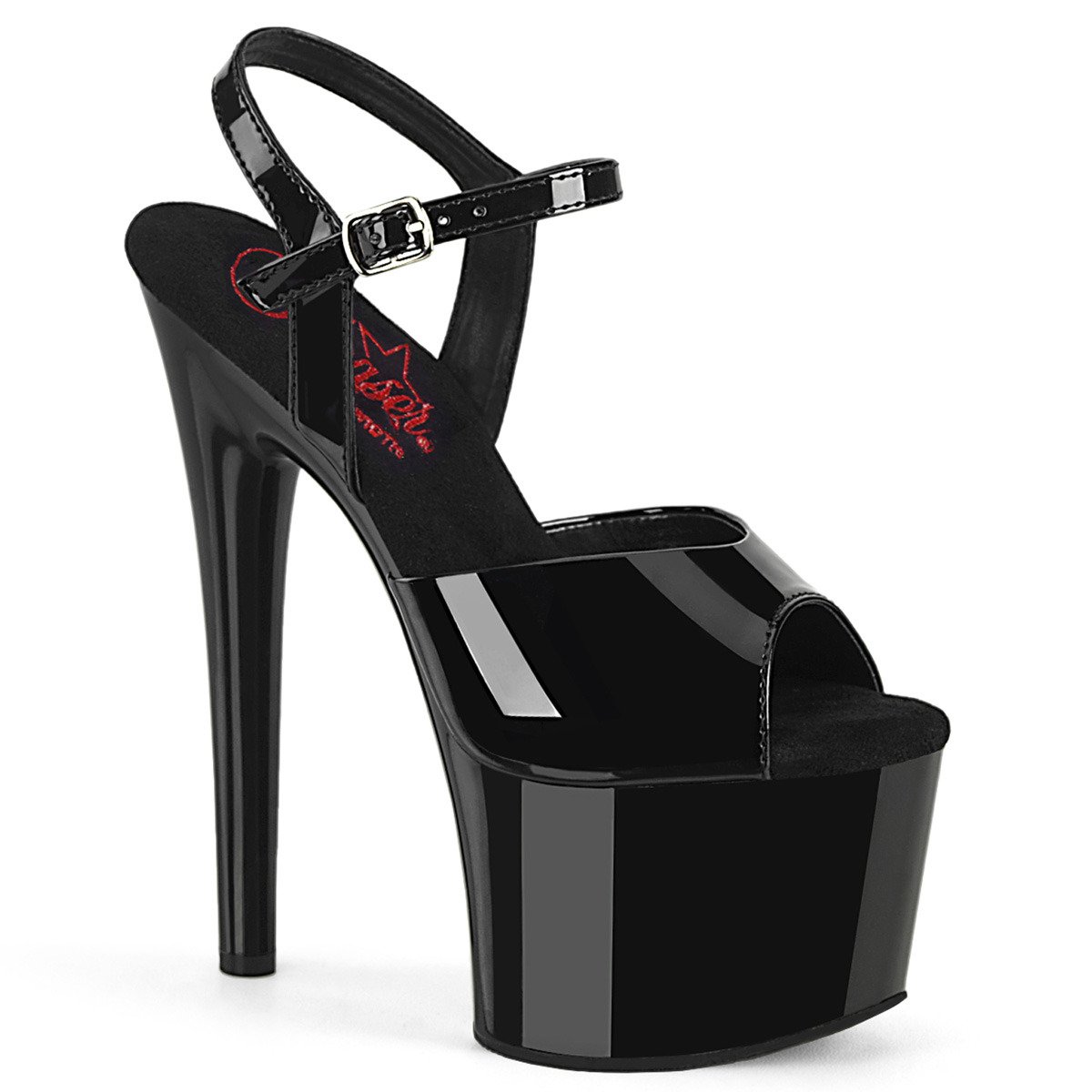 Pleaser Passion-709 B/M - Lesklé čierne sandále na vysokej platforme