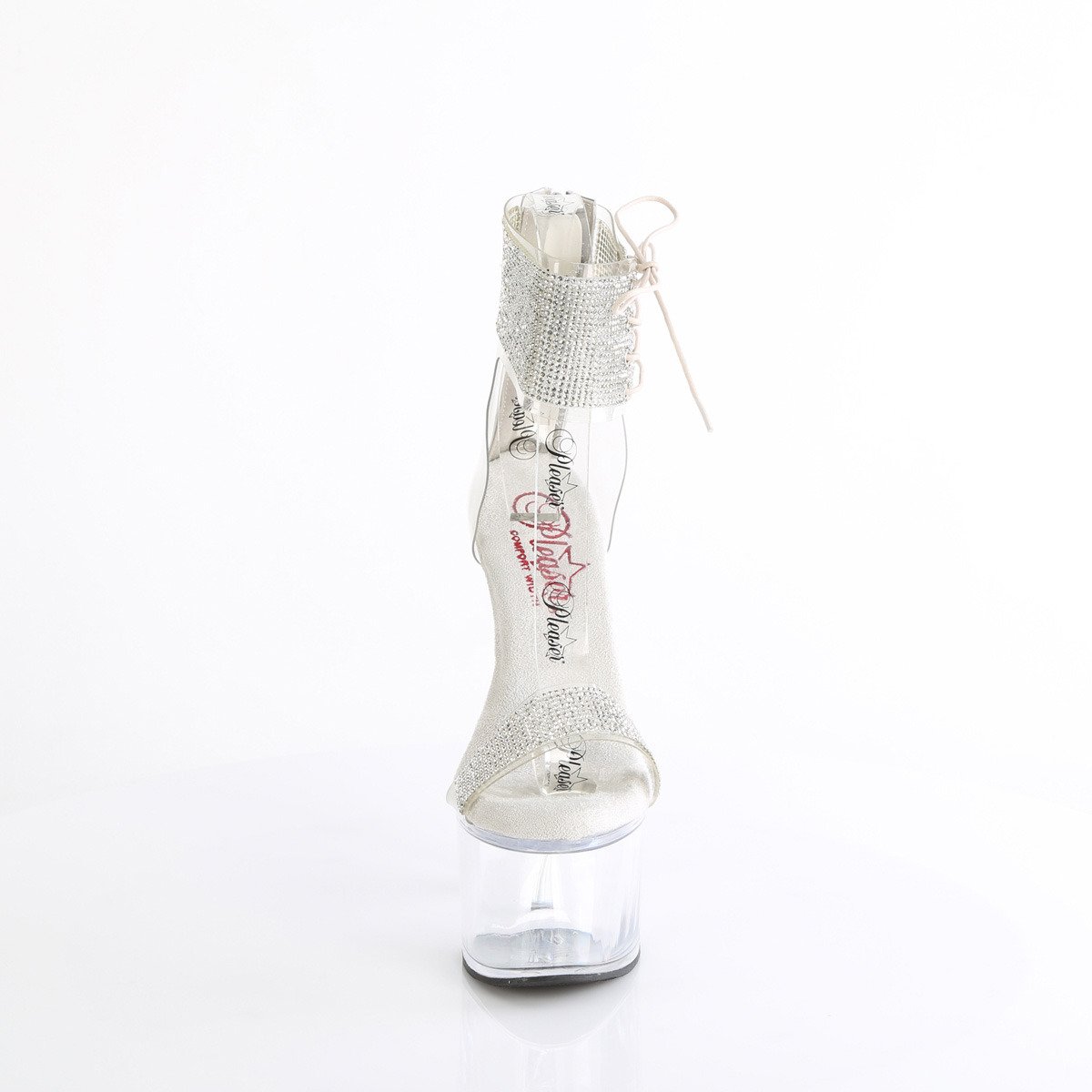 Pleaser Passion-727RS C-S/C - Priehľadné topánky s remienkom cez kotník na vysokej platforme