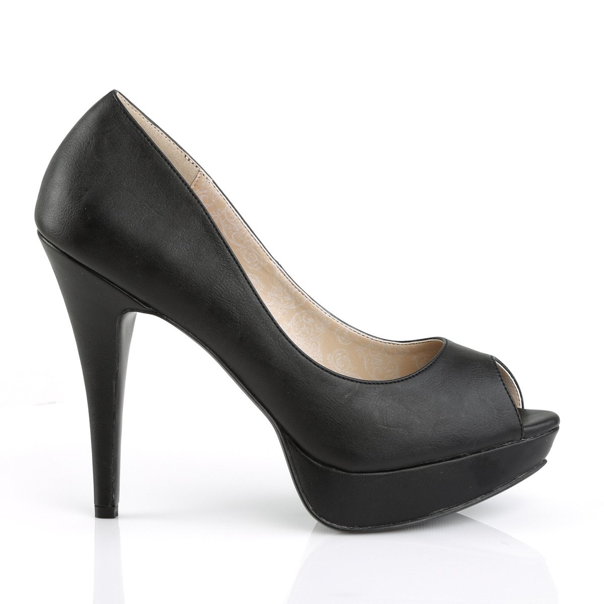 Pleaser Pink Label Chloe-01 BPU - Čierne lodičky s otvorenou špičkou na platforme s vysokými podpätkami