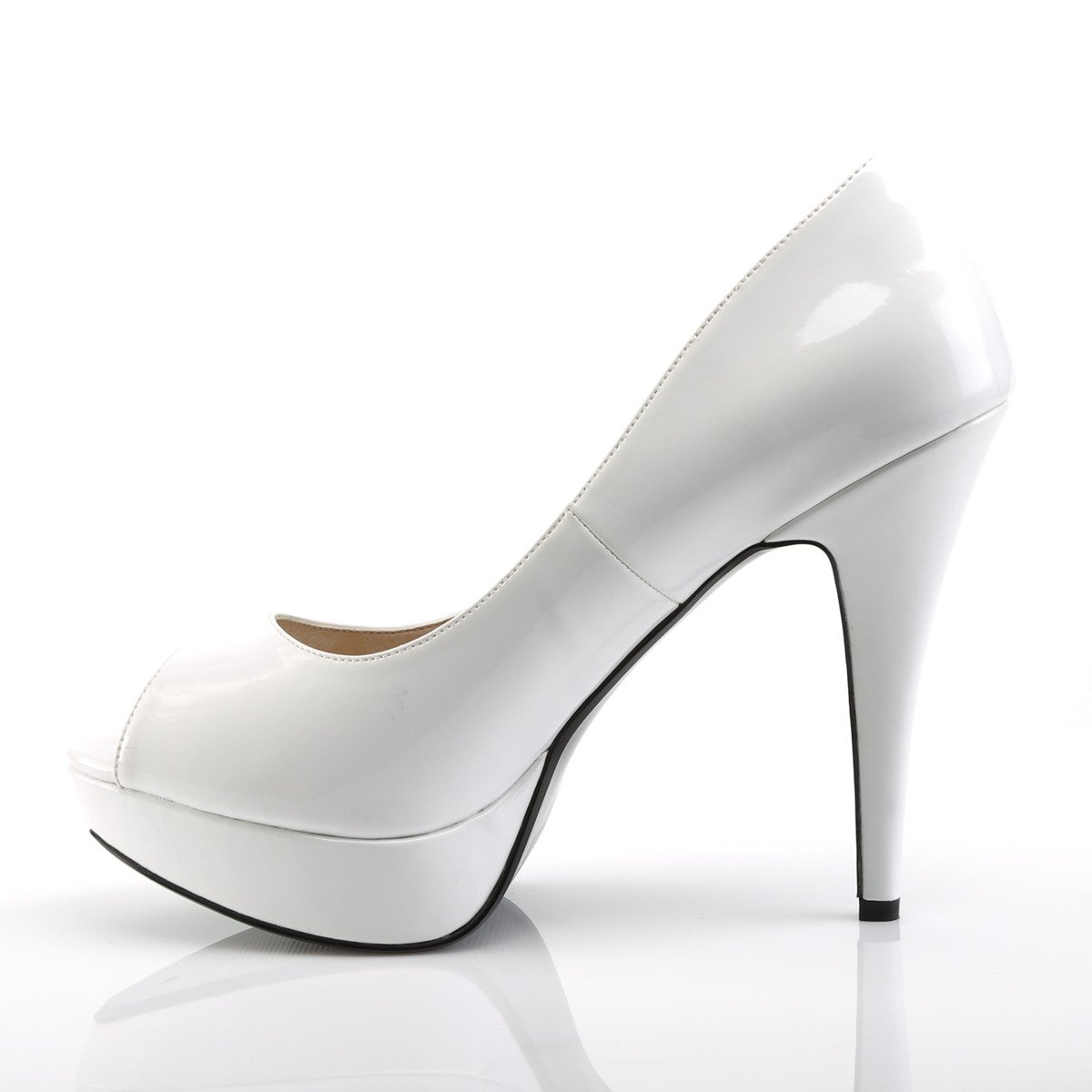 Pleaser Pink Label Chloe-01 W - Lesklé biele lodičky s otvorenou špičkou na platforme s vysokými podpätkami