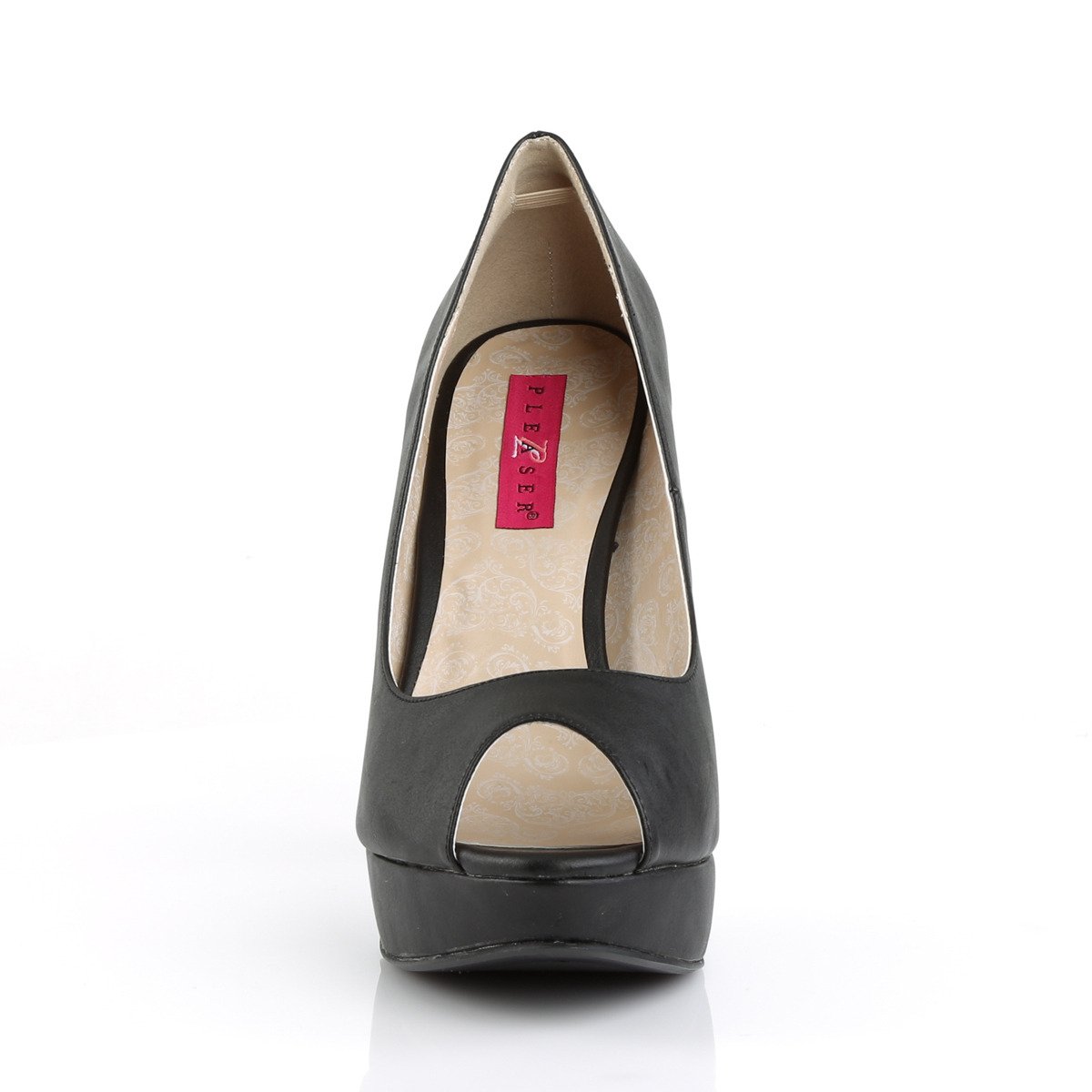 Pleaser Pink Label Chloe-01 BPU - Čierne lodičky s otvorenou špičkou na platforme s vysokými podpätkami
