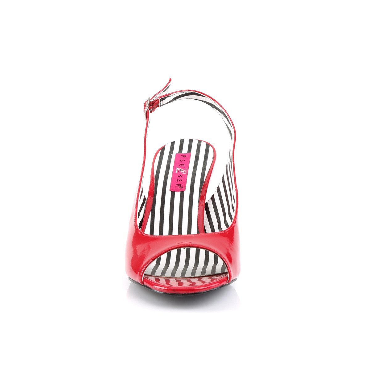 Pleaser Pink Label Jenna-02 R - Lesklé červené lodičky s otvorenou špičkou a voľnou pätou so širokými podpätkami