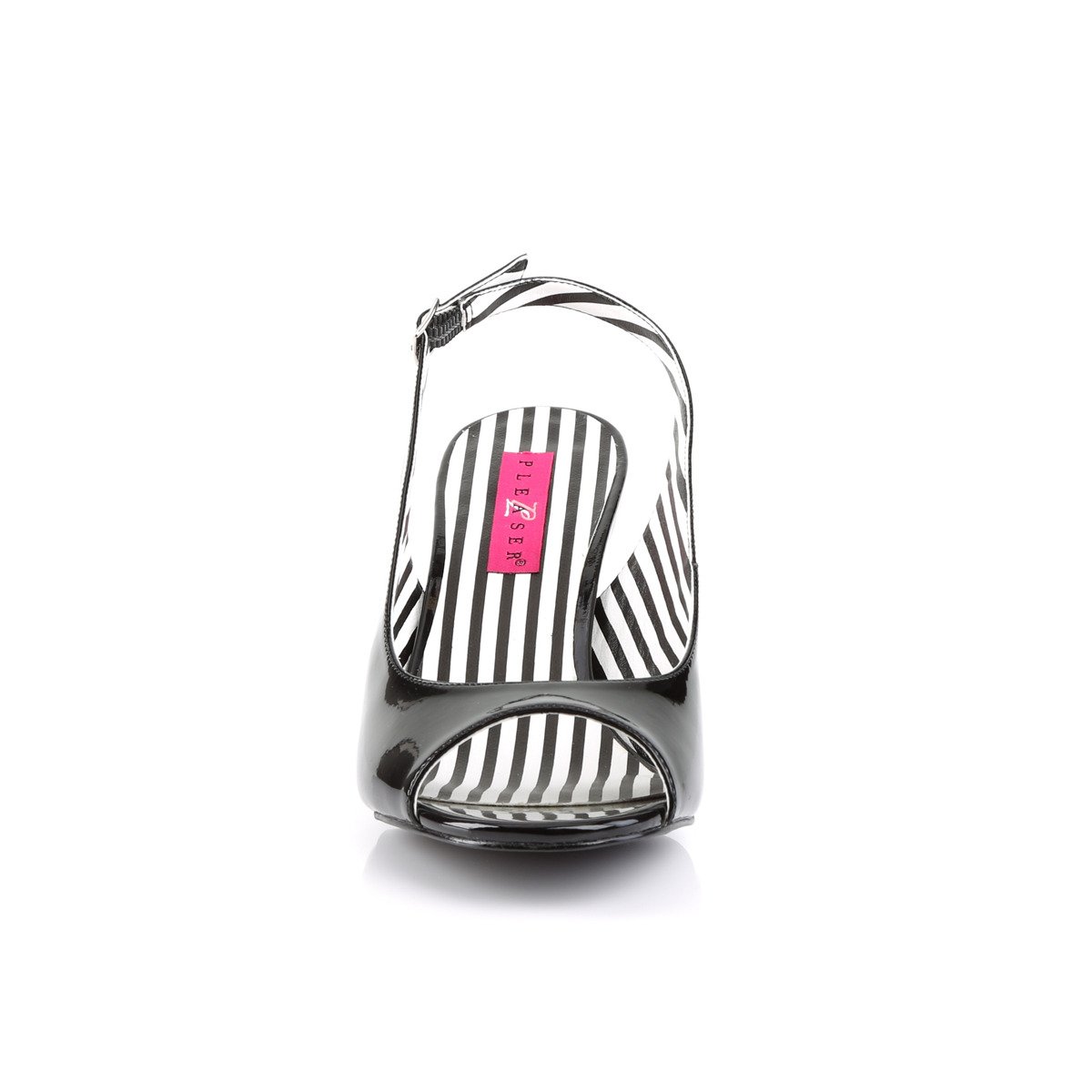 Pleaser Pink Label Jenna-02 B - Lesklé čierne lodičky s otvorenou špičkou a voľnou pätou so širokými podpätkami