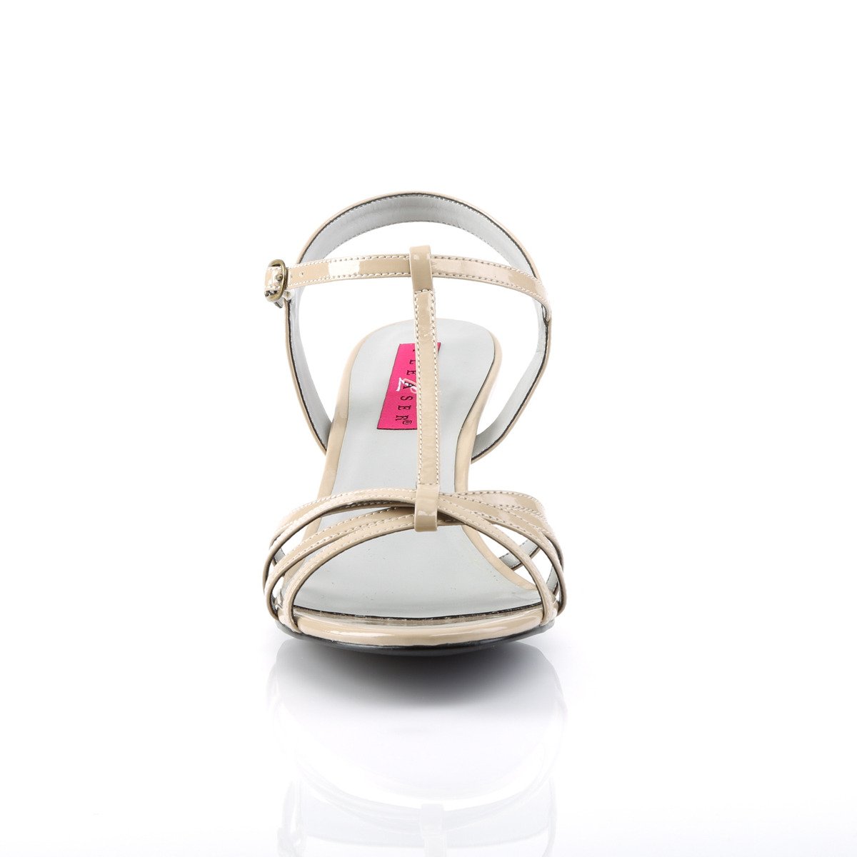 Pleaser Pink Label Kitten-06 CR - Lesklé béžové sandále na podpätku