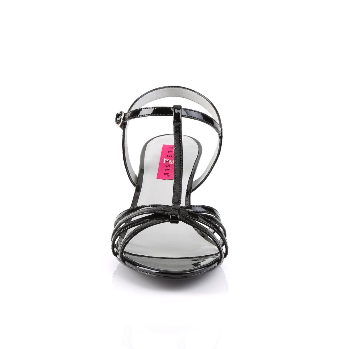 Pleaser Pink Label Kitten-06 B - Lesklé čierne sandále na podpätku