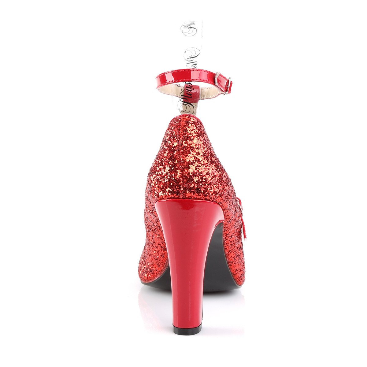 Pleaser Pink Label Queen-01 R-RG - Červené lodičky s remienkami na vysokých širokých podpätkoch