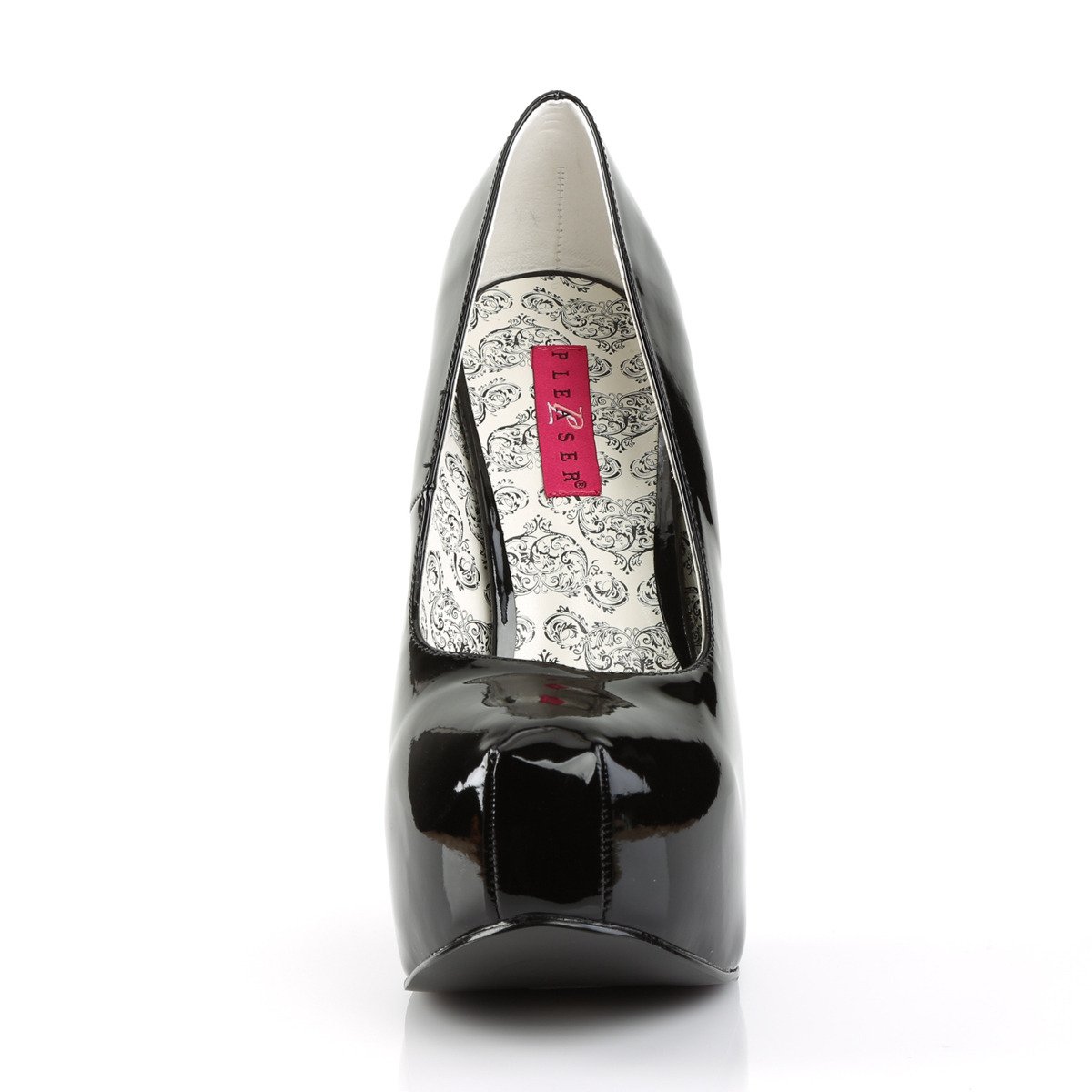 Pleaser Pink Label Teeze-06W B - Lesklé čierne lodičky na platforme s vysokými podpätkami