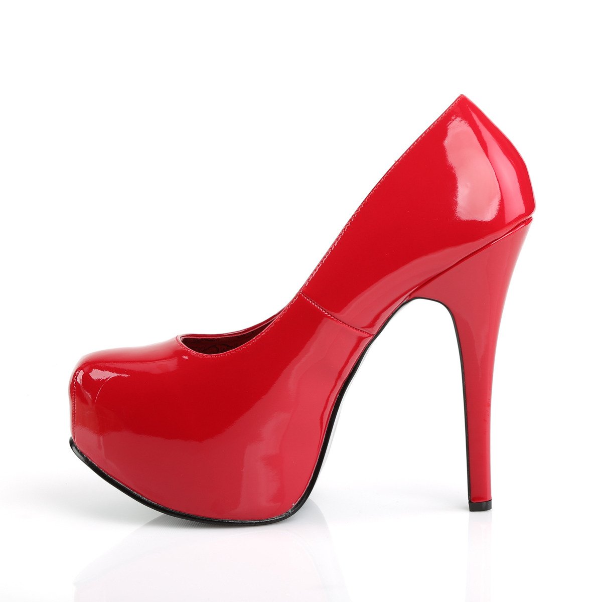 Pleaser Pink Label Teeze-06W R - Lesklé červené lodičky na platforme s vysokými podpätkami