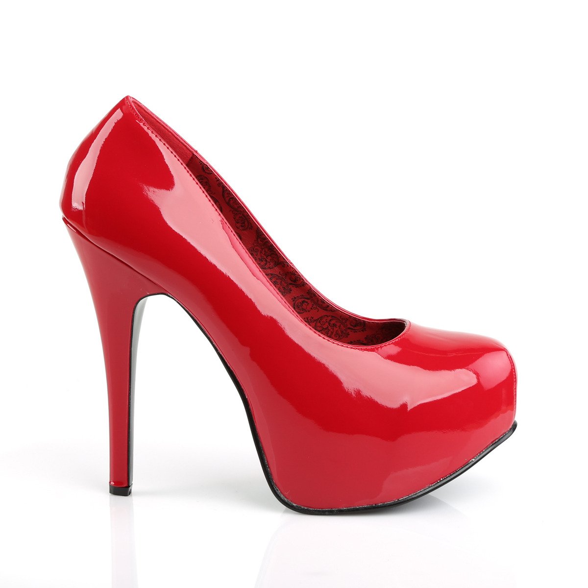 Pleaser Pink Label Teeze-06W R - Lesklé červené lodičky na platforme s vysokými podpätkami