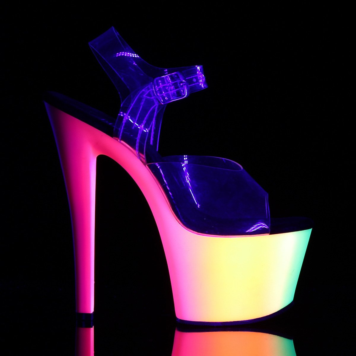 Pleaser Rainbow-308UV C/NMC - Priehľadné uv reaktívne sandále na vysokej platforme