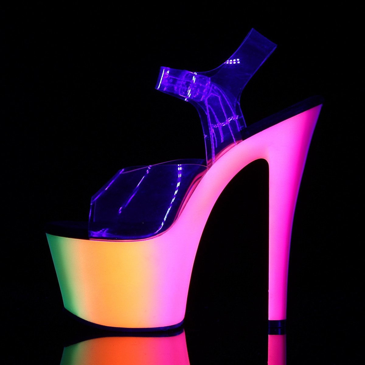 Pleaser Rainbow-308UV C/NMC - Priehľadné uv reaktívne sandále na vysokej platforme