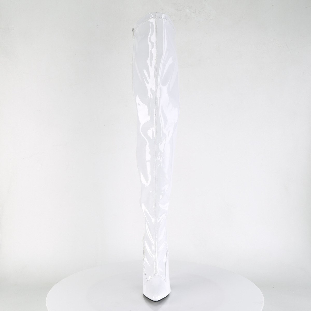 Pleaser Seduce-3000 W - Lesklé biele čižmy nad kolená na  opätku na vysokom podpätku