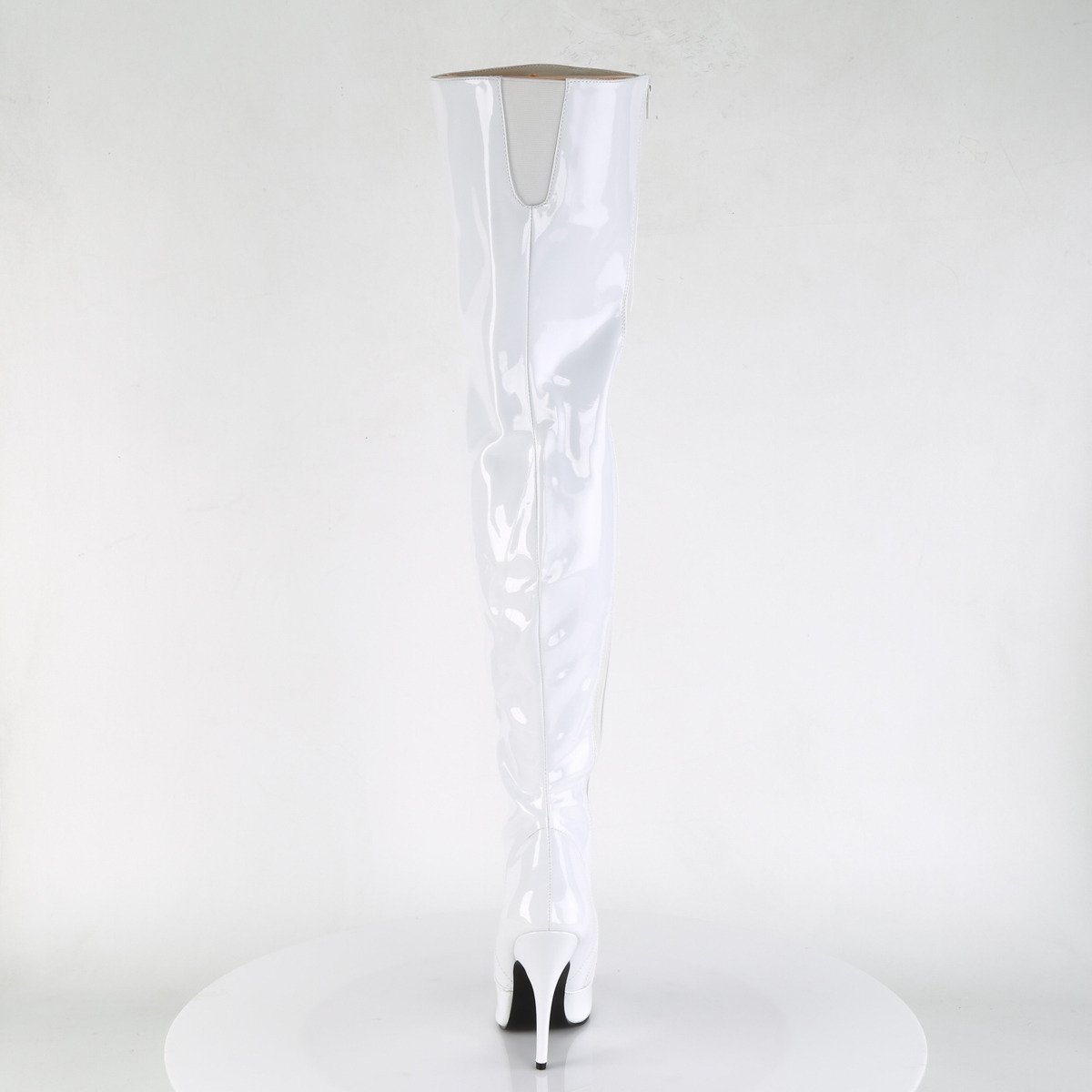 Pleaser Seduce-3010 W - Lesklé biele čižmy nad kolená na  opätku na vysokom podpätku