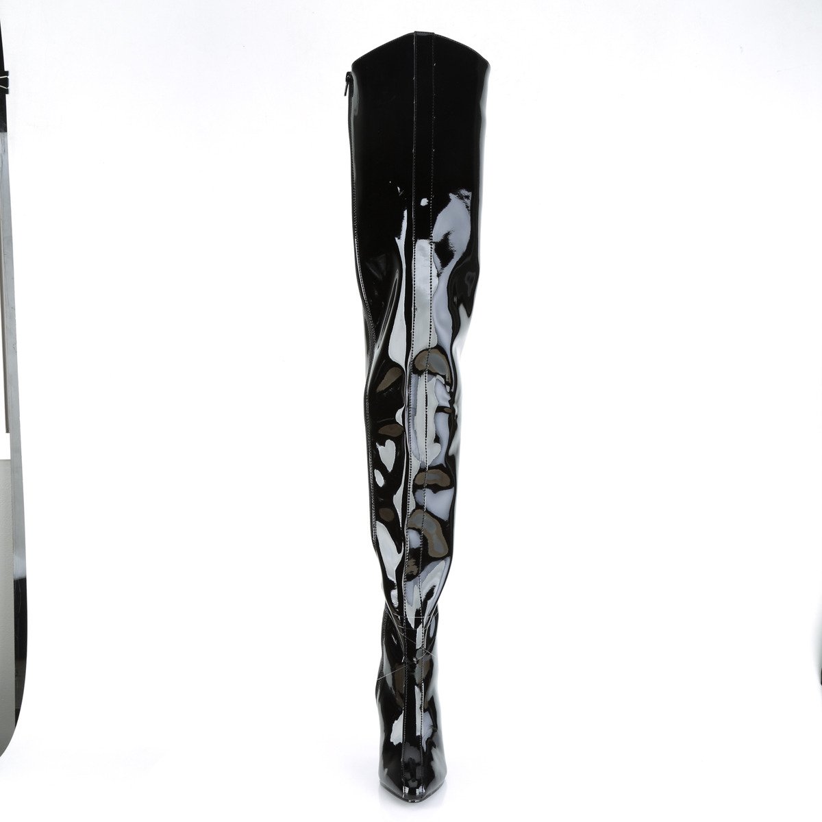 Pleaser Seduce-4010 B - Lesklé čierne čižmy nad kolená na  opätku na vysokom podpätku