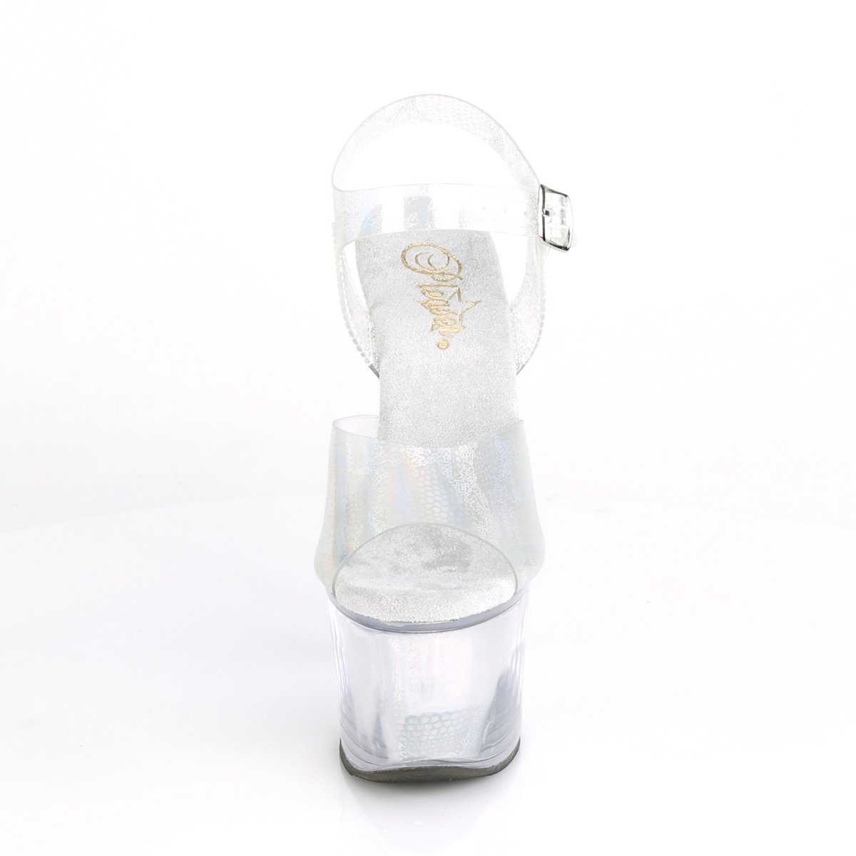 Pleaser Sky-308N SHGTPU/M - Strieborné sandále na vysokej platforme