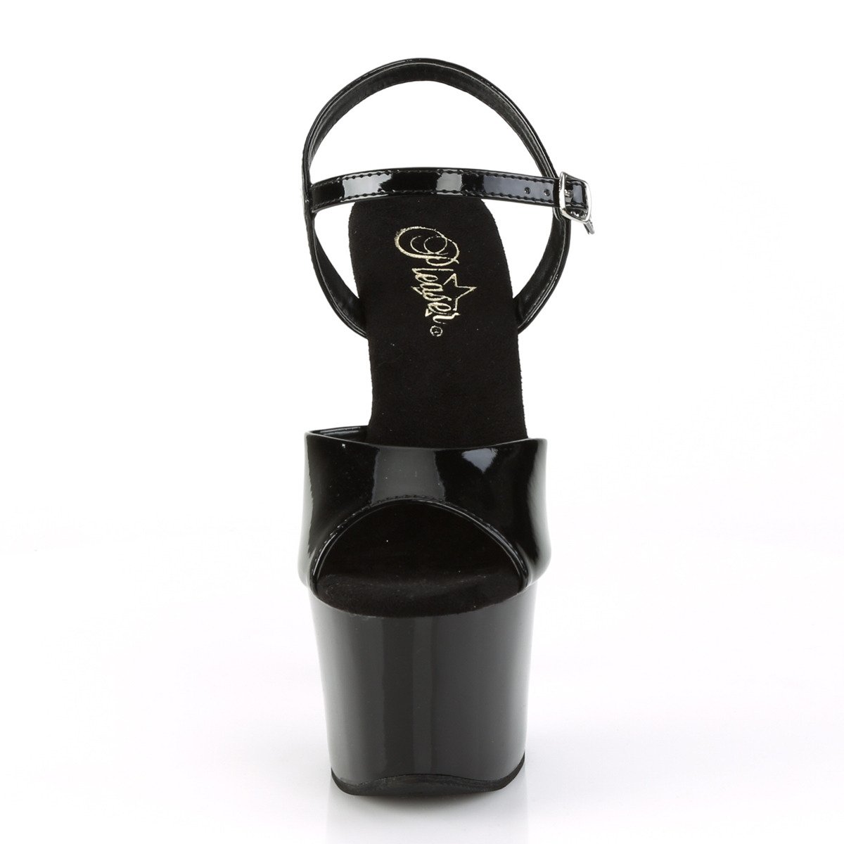 Pleaser Sky-309CRS B/B-SRS - Lesklé čierne sandále na vysokej platforme