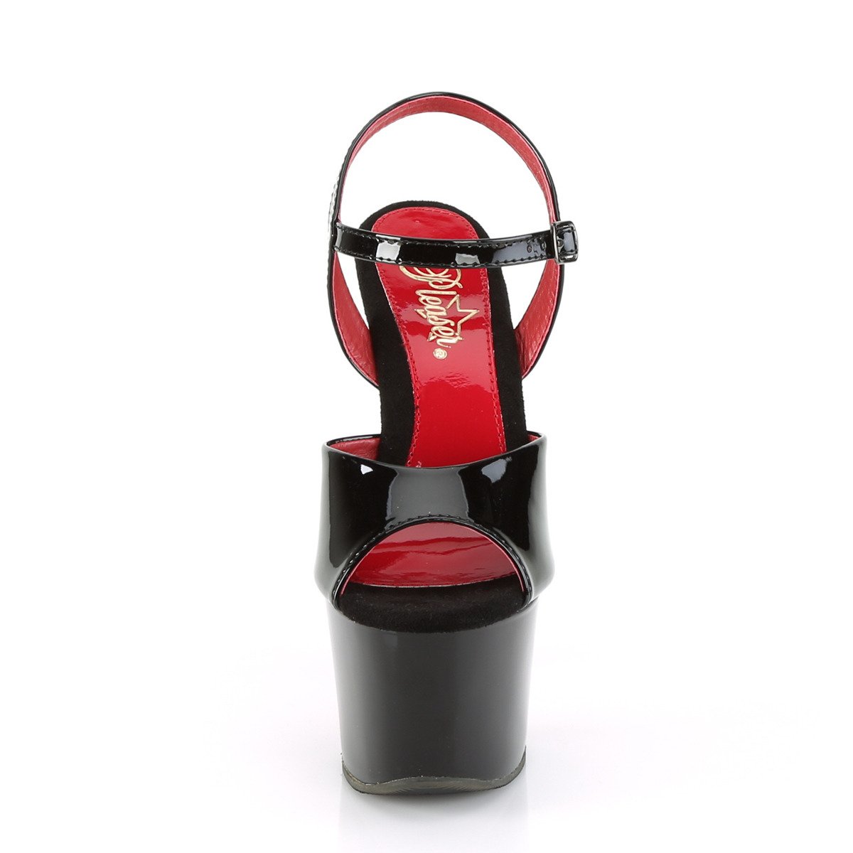 Pleaser Sky-309TT B/B-RCH - Lesklé čierne sandále na vysokej platforme