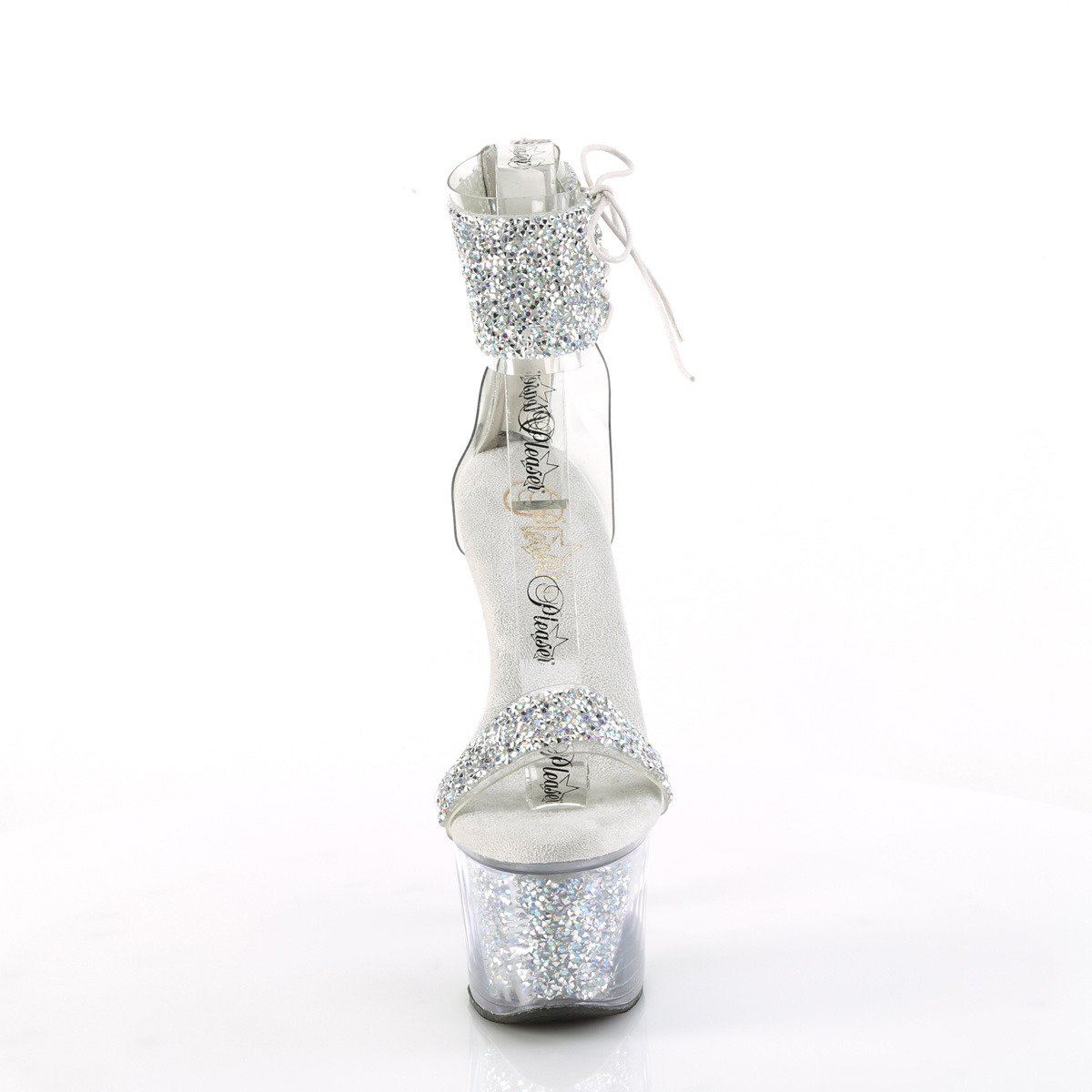 Pleaser Sky-327RSI RS-S/RS - Strieborné topánky s remienkom cez kotník na vysokej platforme