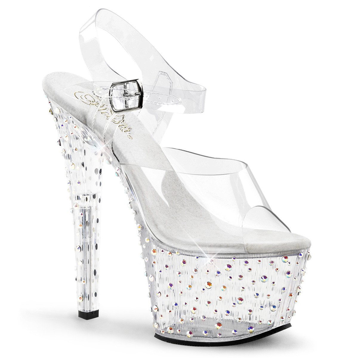 Pleaser Stardance-708 C/M - Priehľadné sandále na vysokej platforme