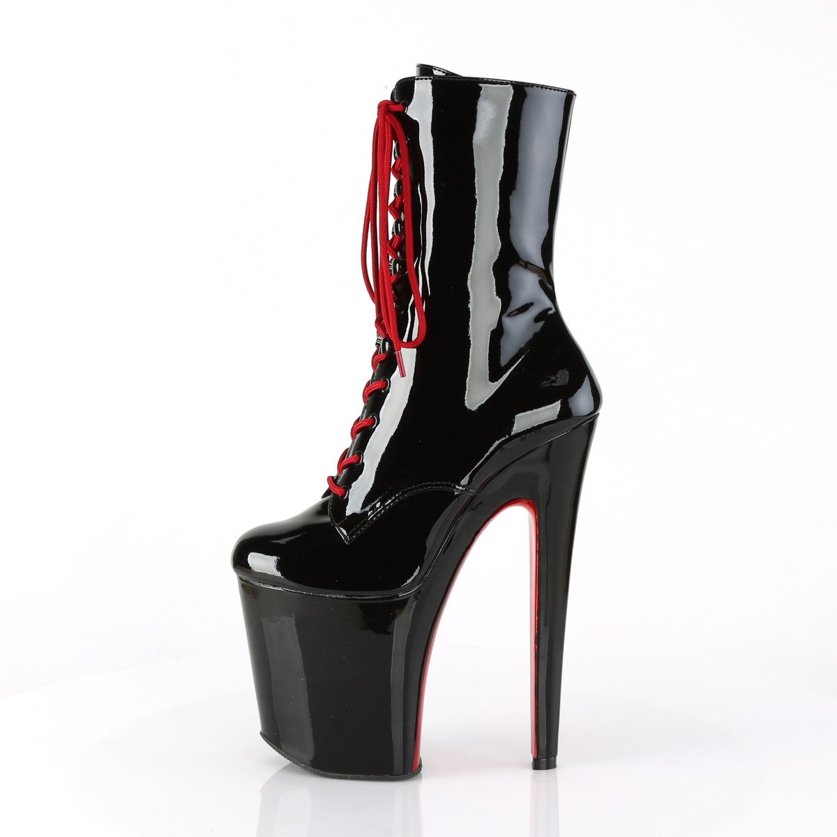 Pleaser Xtreme-1020TT B/B-RCH - Lesklé čierne kotníkové čižmy na vysokej platforme