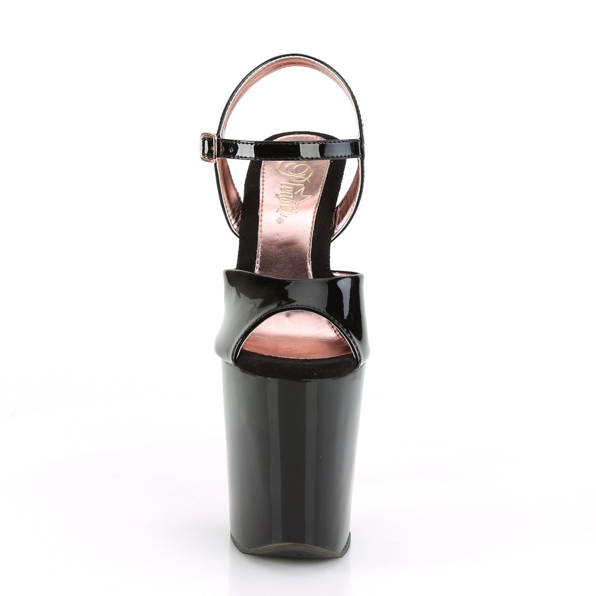 Pleaser Xtreme-809TT B/B-ROGCH - Lesklé čierne sandále na vysokej platforme