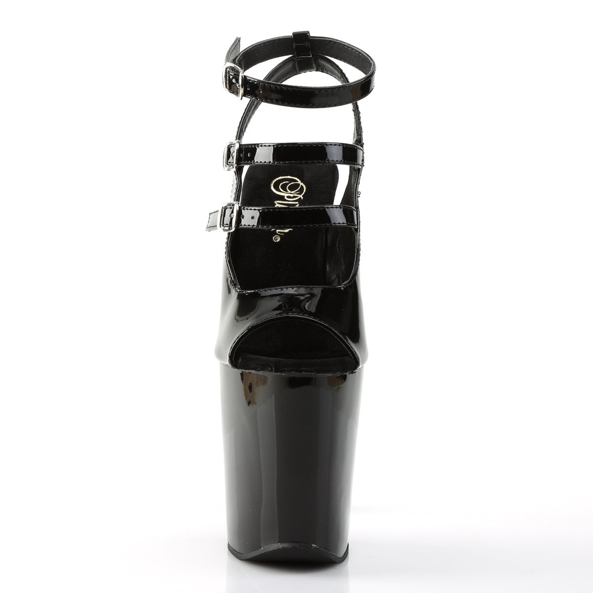 Pleaser Xtreme-873 B/M - Lesklé čierne topánky s remienkom cez kotník na vysokej platforme