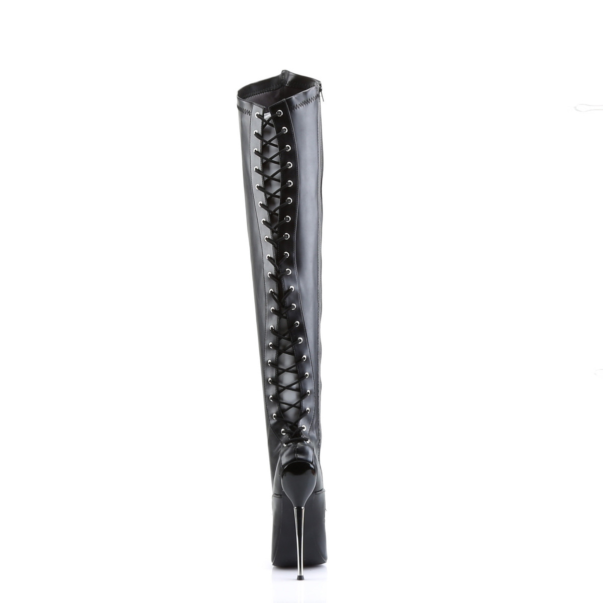 Devious Dagger-3060 B/PU - Čierne čižmy nad kolená na  opätku na vysokom podpätku