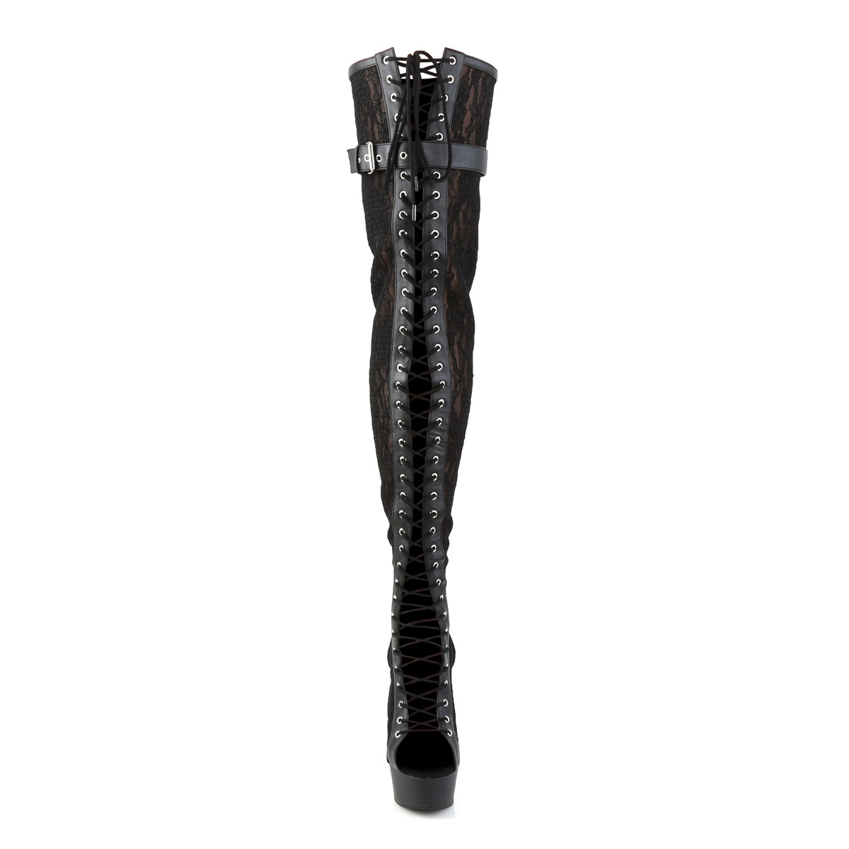 Pleaser Delight-3025ML BPU/M - Čierne čižmy s otvorenou špičkou na platforme s vysokými podpätkami