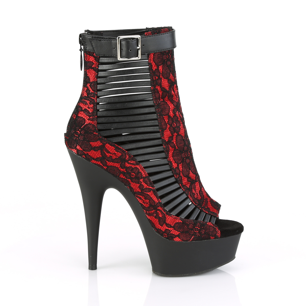 Pleaser Delight-600-27LC BPU-R/B - Čierne čižmy s otvorenou špičkou na platforme s vysokými podpätkami