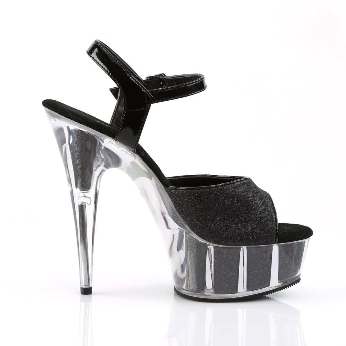 Pleaser Delight-609-5G B/M - Čierne sandále na platforme s vysokými podpätkami