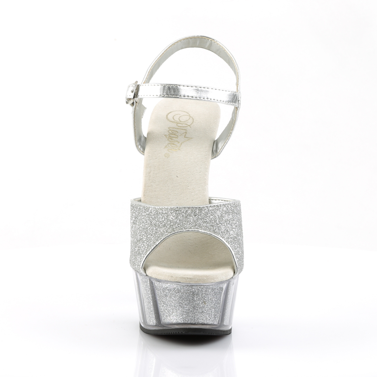 Pleaser Delight-609-5G S/M - Strieborné sandále na platforme s vysokými podpätkami