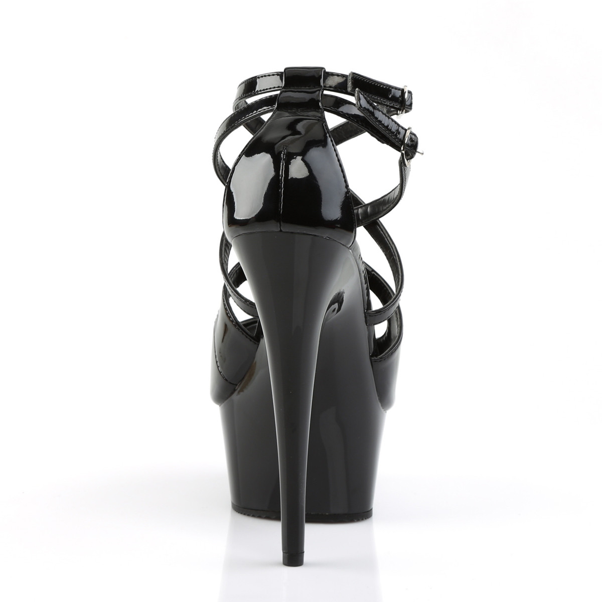 Pleaser Delight-612 B/M - Lesklé čierne sandále na platforme s vysokými podpätkami
