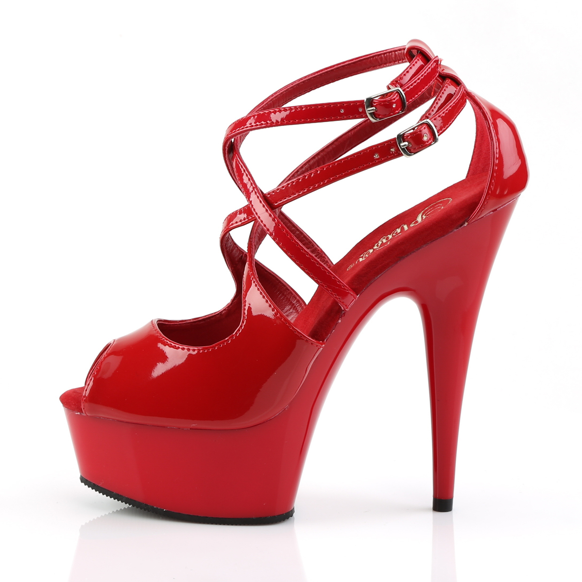 Pleaser Delight-612 R/M - Lesklé červené sandále na platforme s vysokými podpätkami