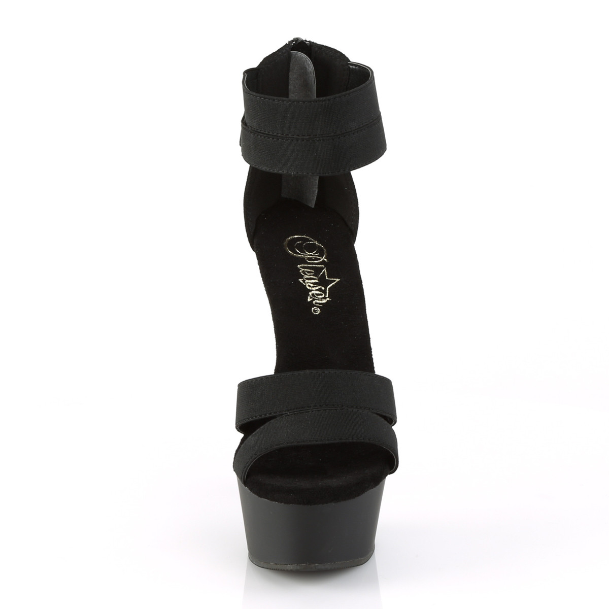 Pleaser Delight-623 BELS-MF/M - Čierne topánky s remienkom cez kotník na platforme s vysokými podpätkami