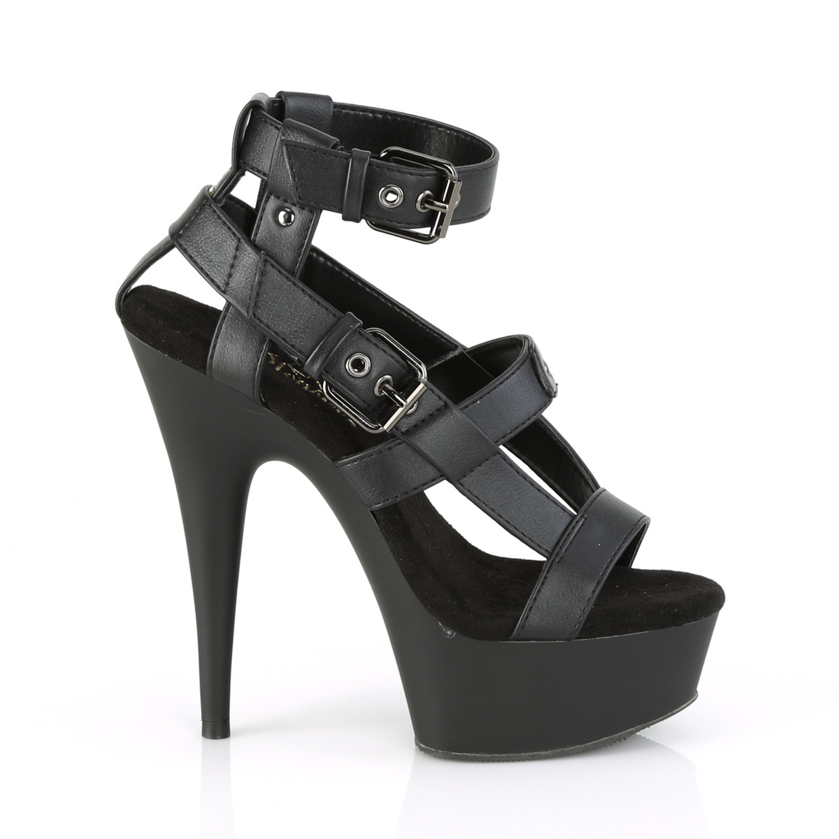 Pleaser Delight-637 BPU/M - Čierne topánky s remienkom cez kotník na platforme s vysokými podpätkami