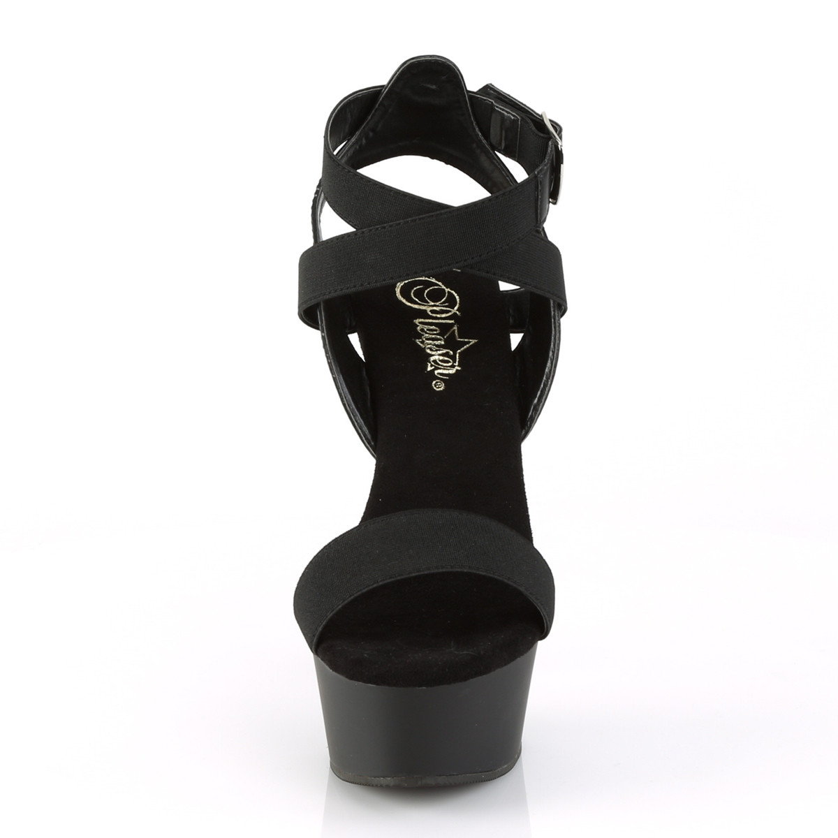 Pleaser Delight-646 BELS-PU/M - Čierne topánky s remienkom cez kotník na platforme s vysokými podpätkami