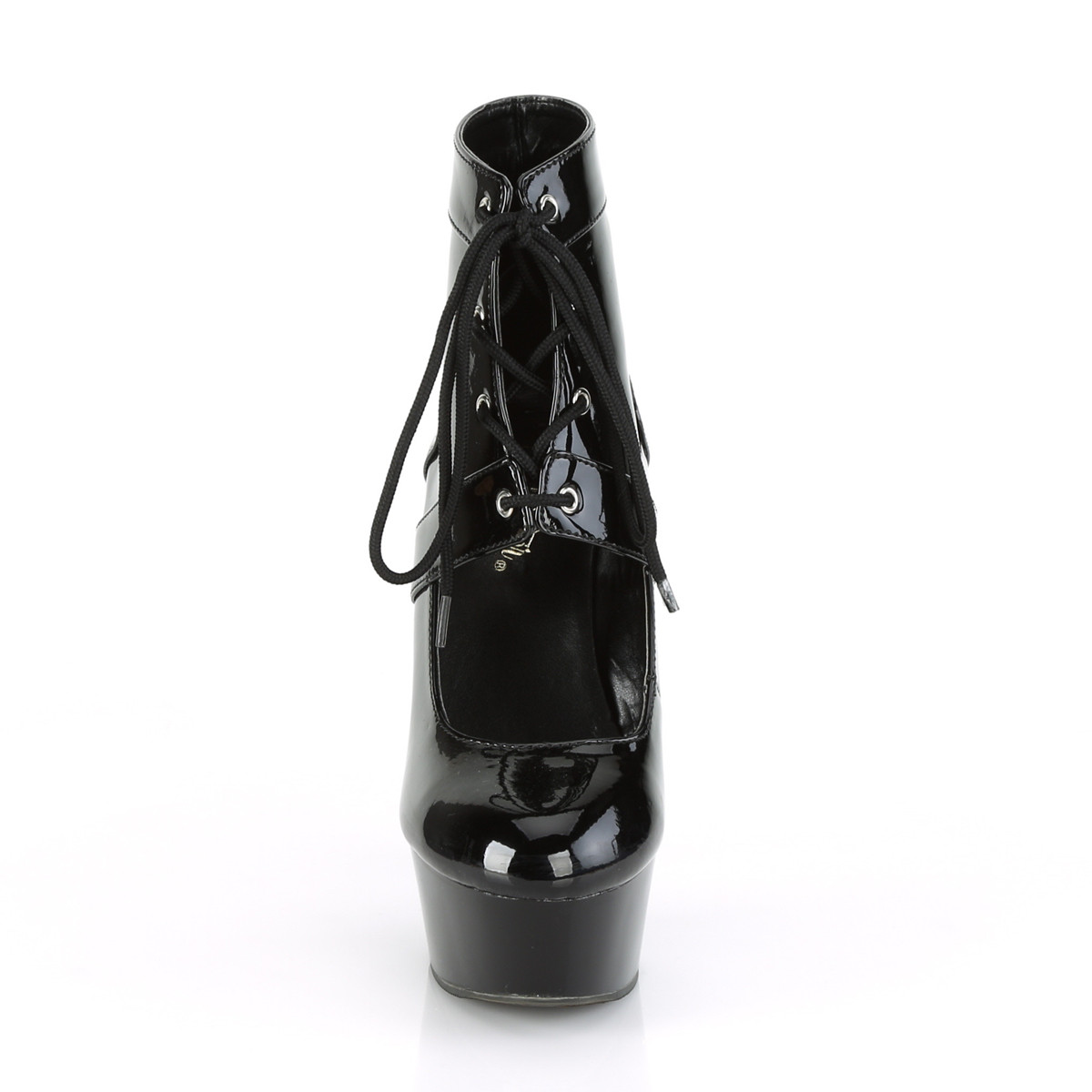 Pleaser Delight-688 B/M - Lesklé čierne kotníkové topánky na platforme s vysokými podpätkami