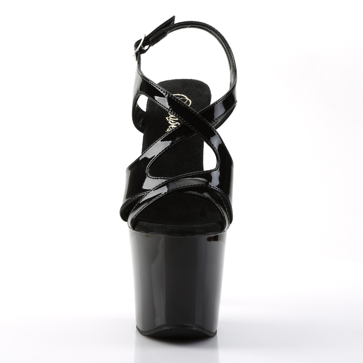 Pleaser Diamond-730 B/M - Lesklé čierne sandále na vysokej platforme