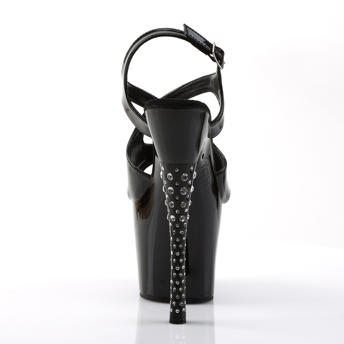 Pleaser Diamond-730 B/M - Lesklé čierne sandále na vysokej platforme