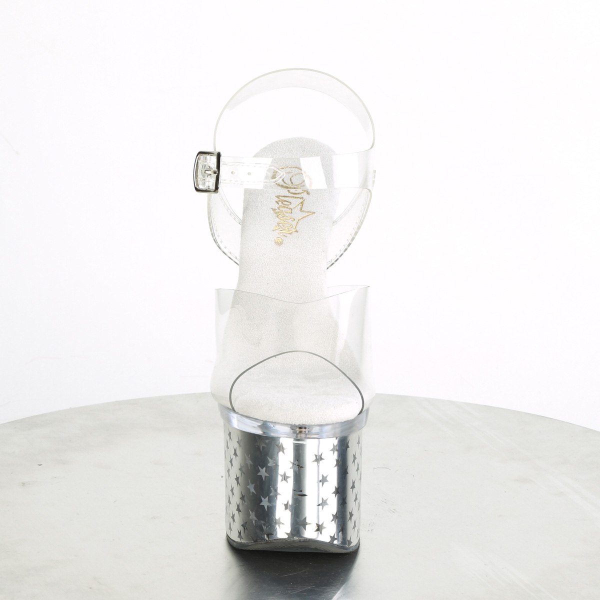 Pleaser Discolite-708STAR C/SCH - Priehľadné svietiace sandále na vysokej platforme