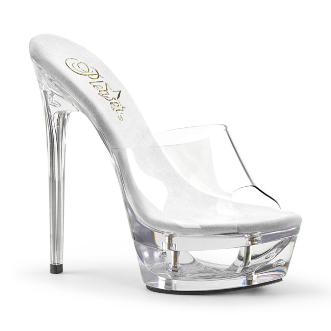 Pleaser Eclipse-601 C/M - Priehľadné šľapky na platforme s vysokými podpätkami