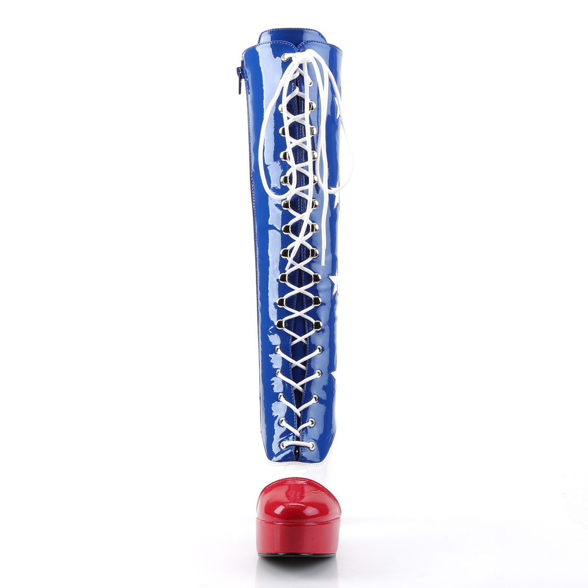 Funtasma Electra-2030 AF - Lesklé modré čižmy na platforme s vysokými širokými podpätkami