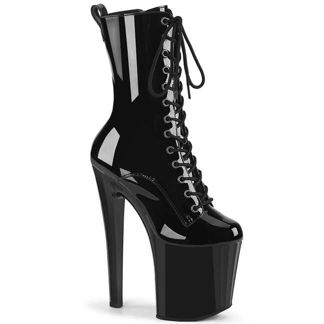 Pleaser Enchant-1040 B/M - Lesklé čierne kotníkové čižmy na vysokej platforme