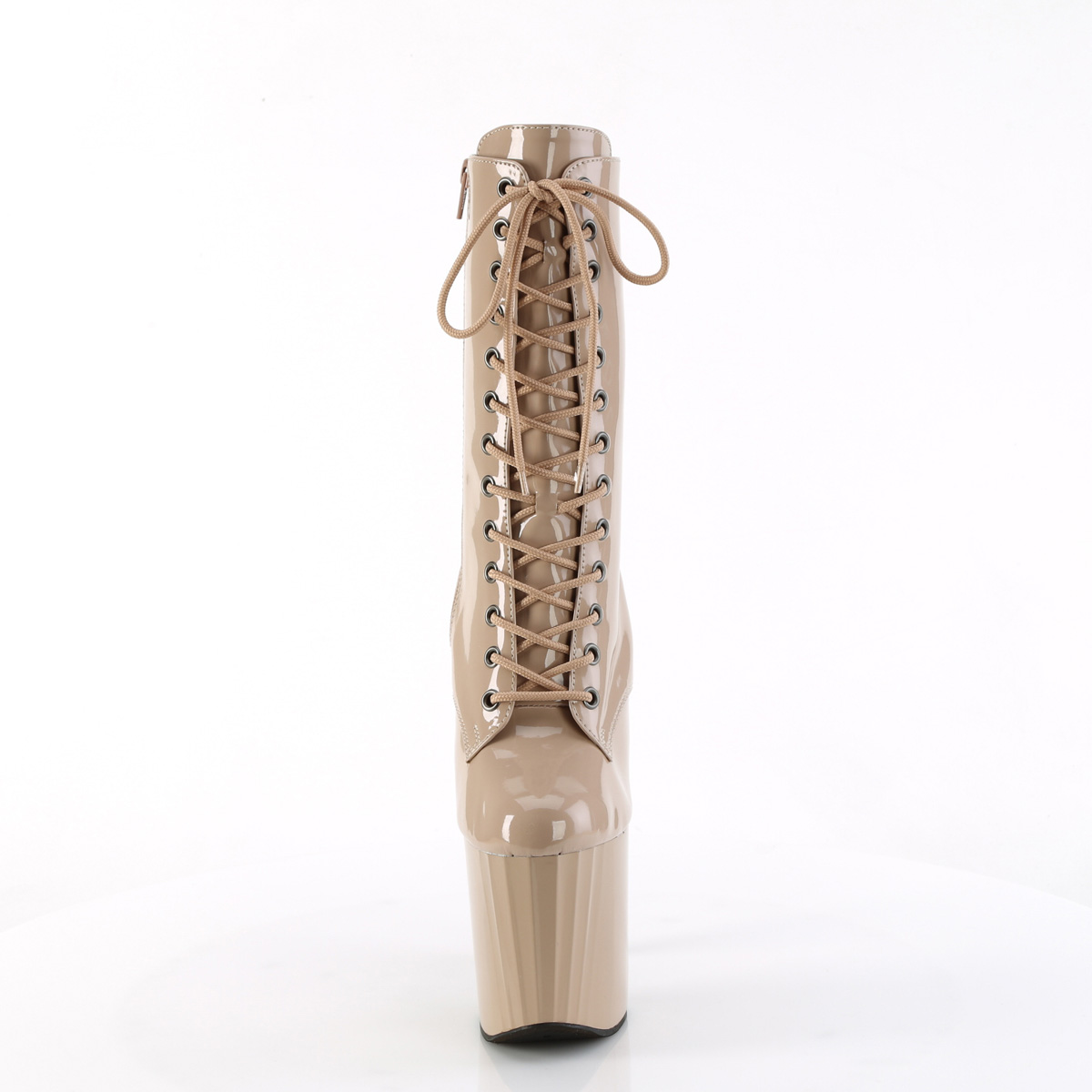 Pleaser Enchant-1040 ND/M - Lesklé béžové kotníkové čižmy na vysokej platforme