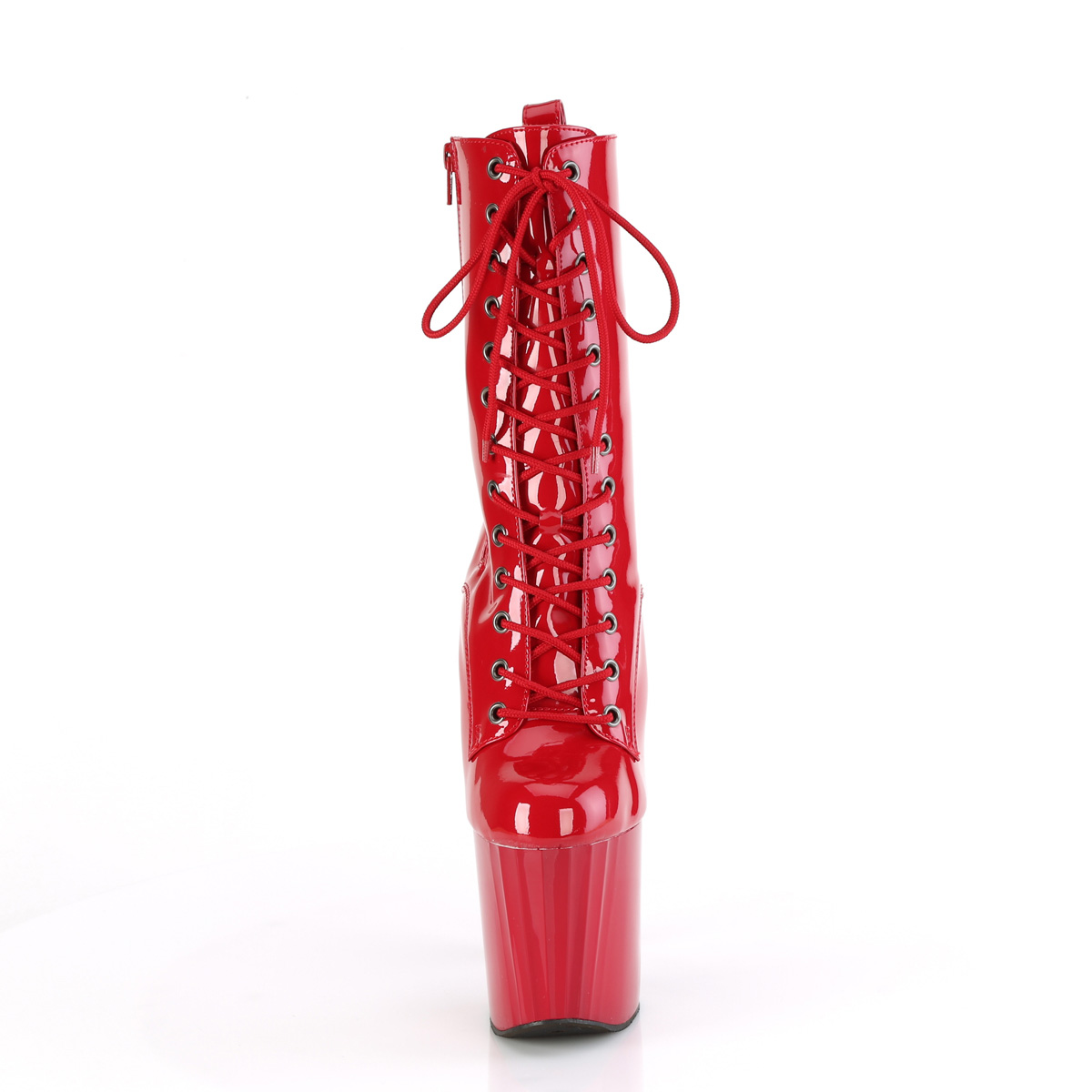 Pleaser Enchant-1040 R/M - Lesklé červené kotníkové čižmy na vysokej platforme
