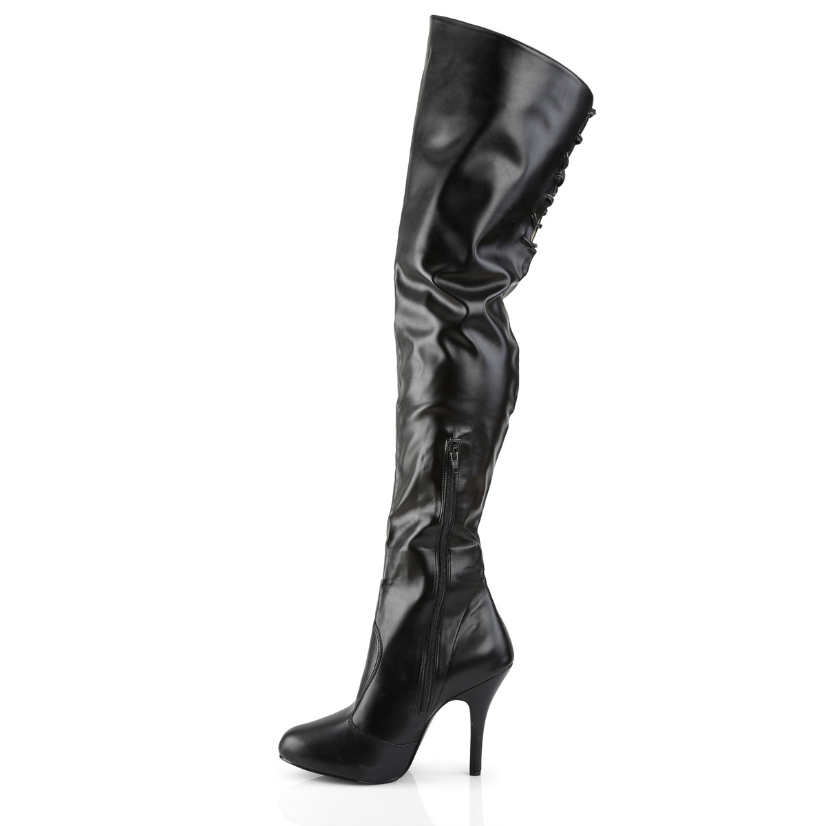 Pleaser Pink Label Eve-312 BPU - Čierne čižmy nad kolená na  opätku na vysokom podpätku