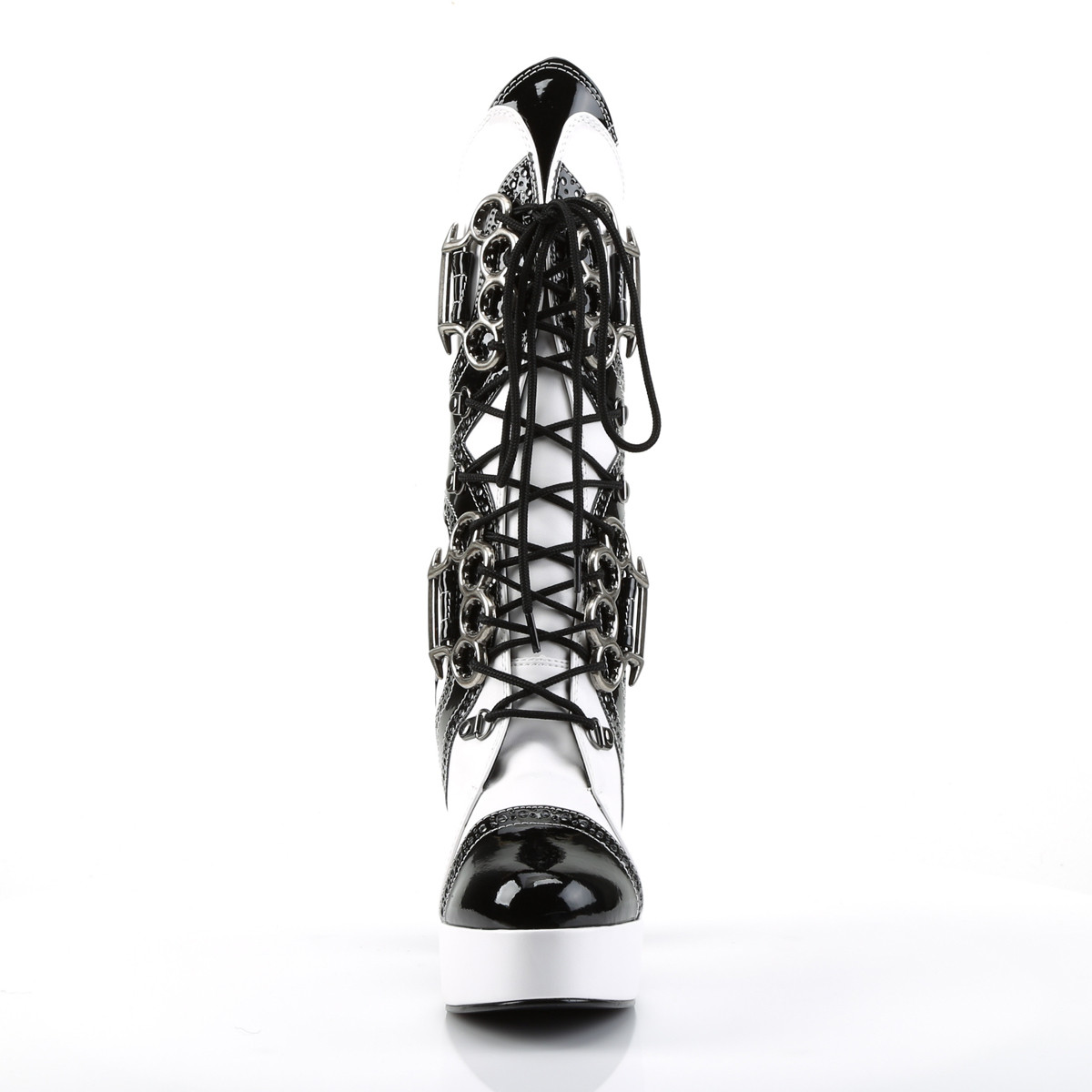 Funtasma Exotica-1050 BW - Lesklé čierne kotníkové čižmy na platforme s vysokými podpätkami