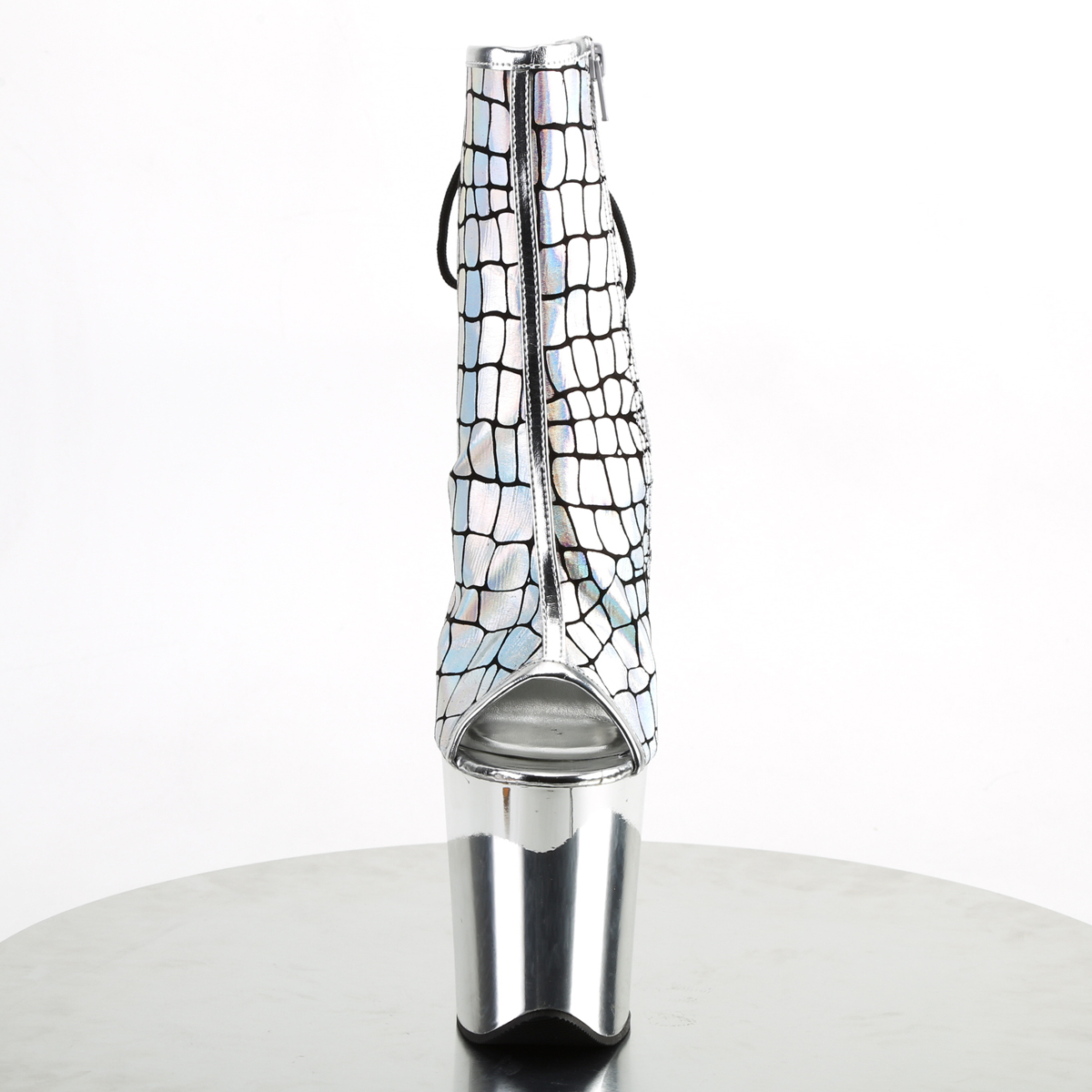 Pleaser Flamingo-1018HG SPU/SCH - Strieborné čižmy s otvorenou špičkou na vysokej platforme